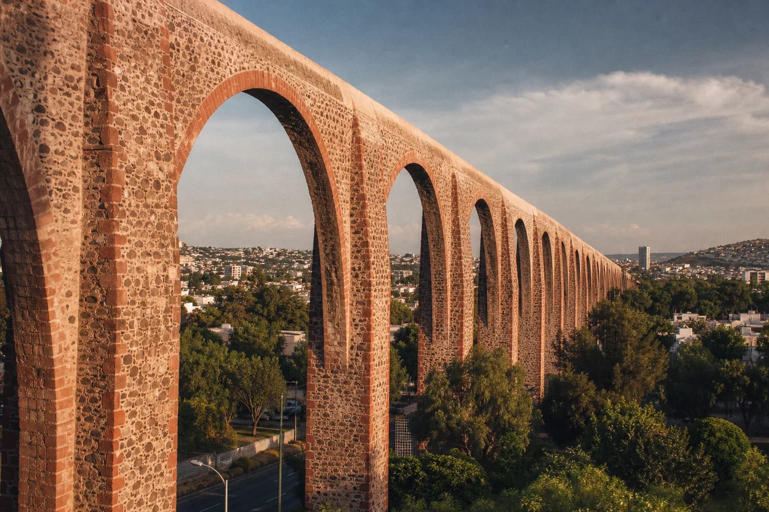 Acueducto monumental de Querétaro sobre la ciudad