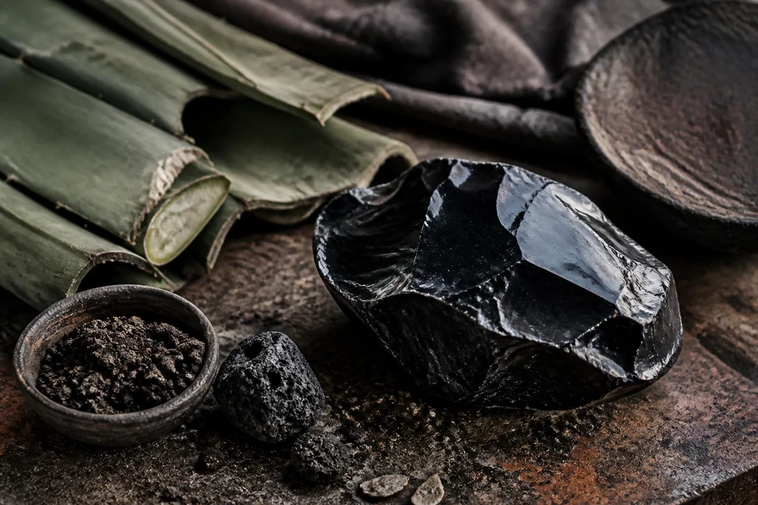 Obsidiana, maguey y tierra volcánica de la región de Teotihuacán
